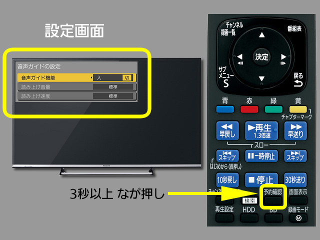 手順２　メニューボタンの位置と音声ガイド設定画面