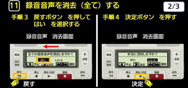 １１　消去（全て）する　手順３　手順４　下に解説テキストがあります。