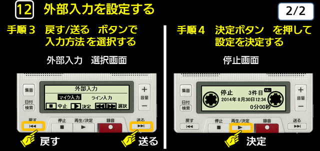 １２　外部入力を設定する　手順３　手順４　下に解説テキストがあります。