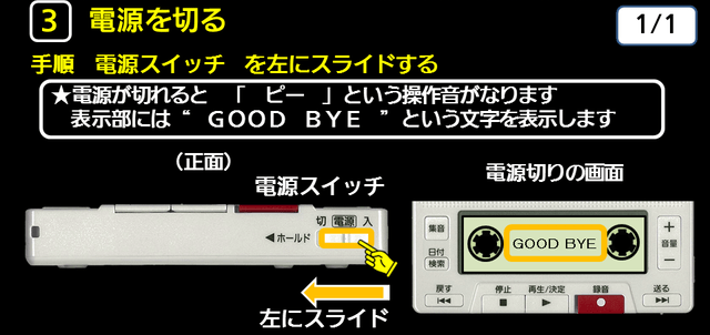 ３　電源を切る　下に解説テキストがあります。