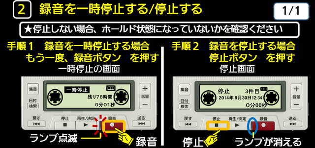 ２　録音を一時停止する/停止する　下に解説テキストがあります。