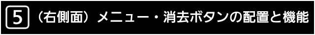 ５　（右そく面）メニューボタンと消去ボタンの配置と機能