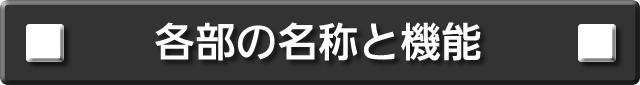 各部の名称と機能
本機の各部の名称と機能について、説明します。本体の形状は、ハバ約１１センチ、高さ約７センチ、奥行き、厚さ　約２センチのコンパクトな形状で、カセットテープの形をしています。本体の各部の名称と機能の詳しい内容については、下の　ななつの項目から選択してください。
