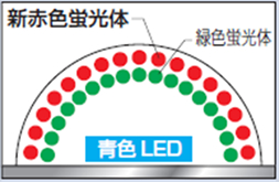 蛍光体発色イメージと色温度を紹介した画像です。